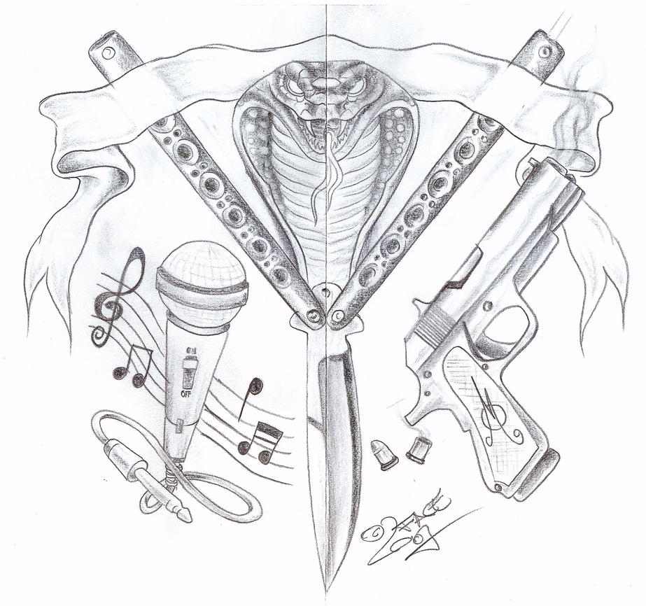 Gang Knife Gun Tattoo Design