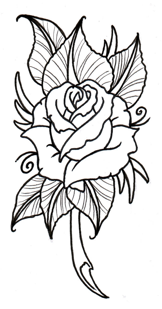 Neo Traditional Rose Outline | Flower Tattoo
