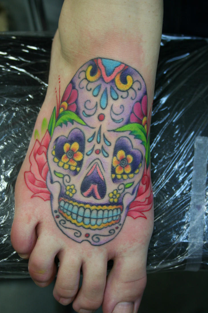 Mexican Sugar Skull Tattoo On Foot Picture 1