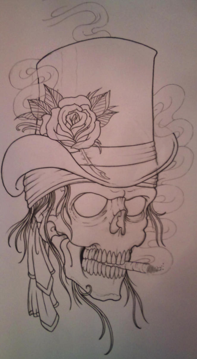 Top Hat Skull Outline | Flower Tattoo