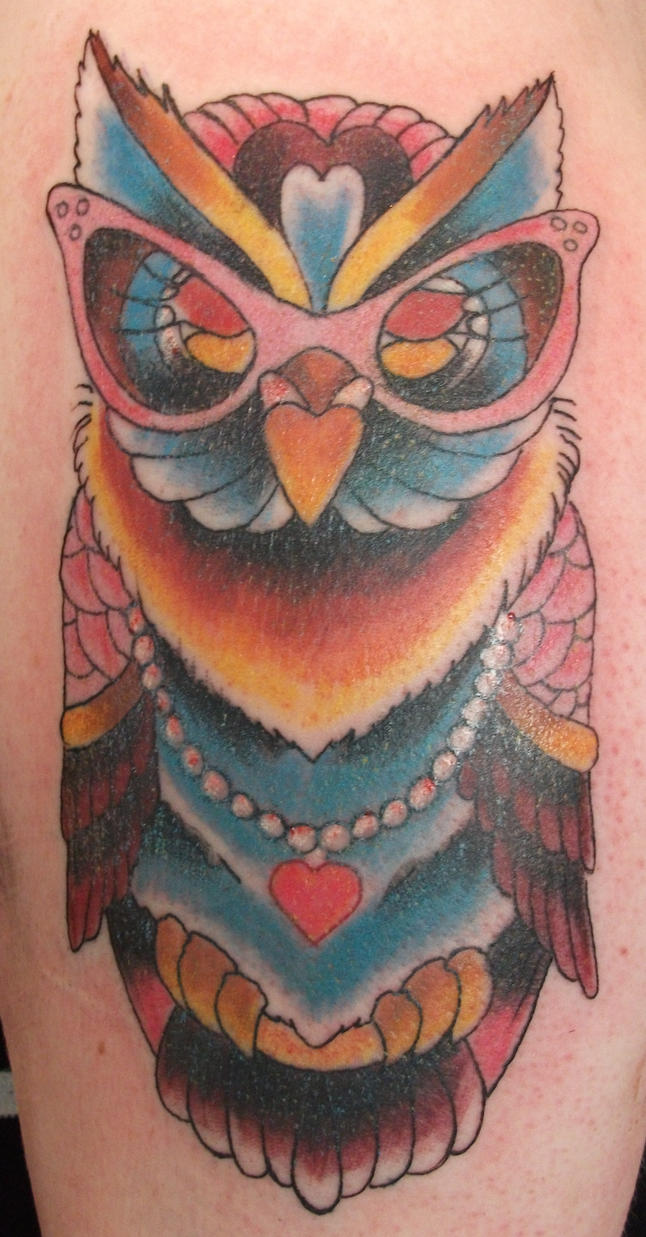 traditional owl tattoo by LianjMc