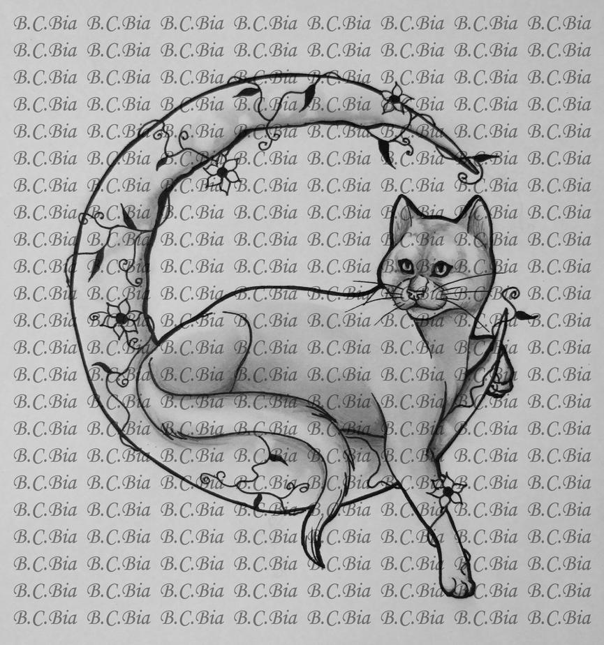 Cat on Moon Tattoo sketch by
