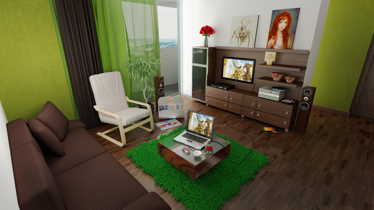 Green And Brown Living Room By Shyntakun On Deviantart