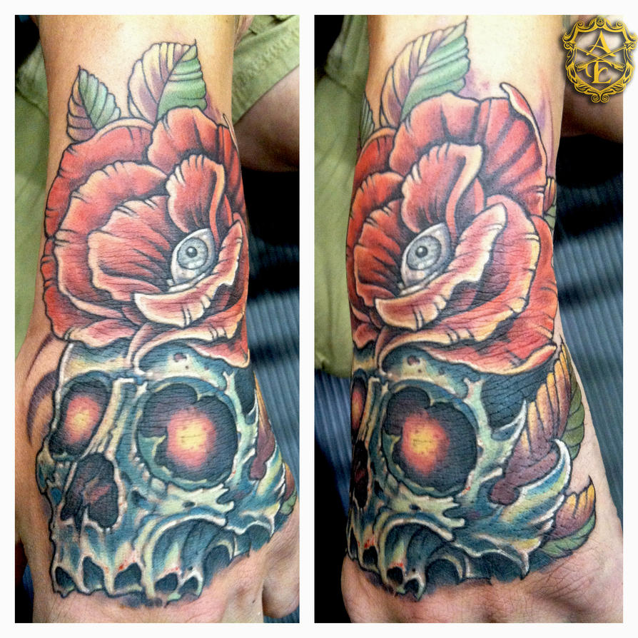 Skull Rose Hand Tattoo