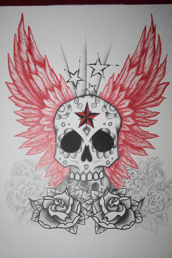 Skull And Wings Tattoo Design