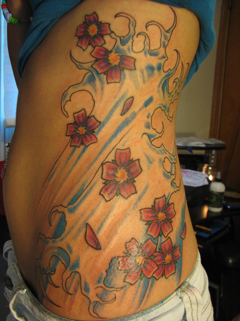 japanese wave and flowers | Flower Tattoo