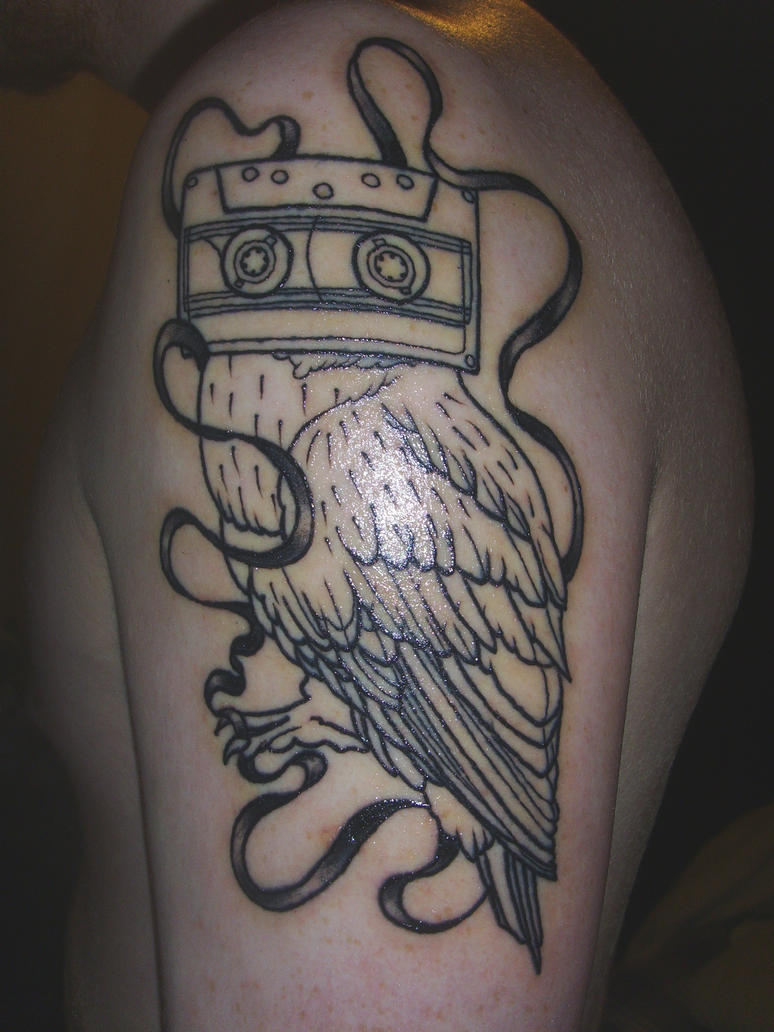cassette owl tattoo by