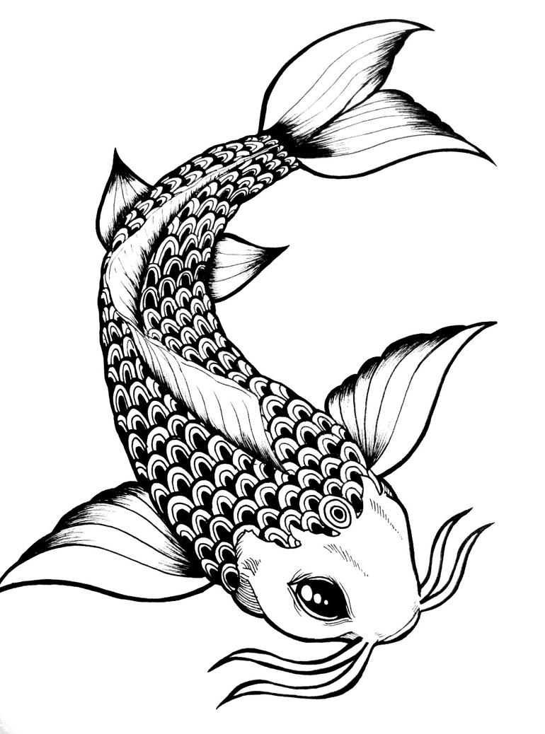 Black And White Koi Fish Drawings Flowers (Good Galleries)