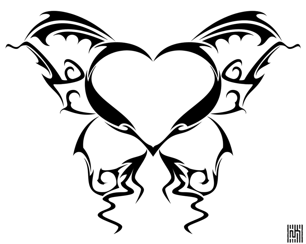 Butterfly and Heart Tattoo Drawing