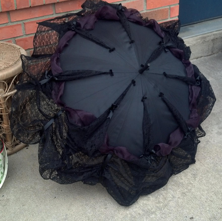 Gothic Neo Victorian Lace Trimmed Parasol Umbrella by CyberFreakedd